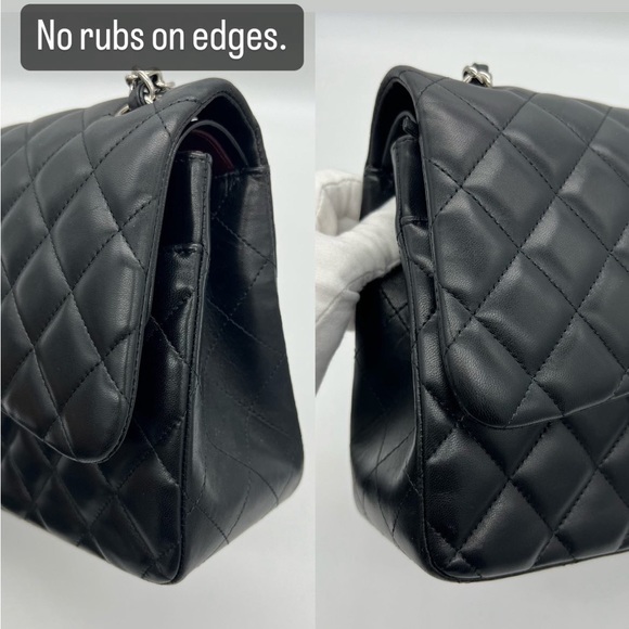 Authentic Chanel classic Black quilted lambskin Jumbo in SHW - Picture 10 of 17